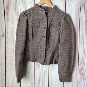 ANN TAYLOR LOFT Women's Brown Ivory Pattern Cropped Jacket Size 4